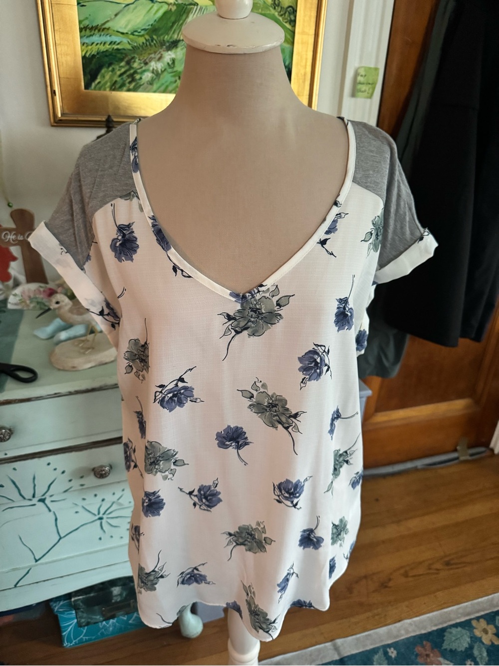 Fortune & Ivy Rayon and Knit Top L Floral Back Tie Summer VGUC